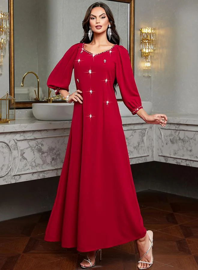 تايك تو Women Red Rhinestone Embellished Jalabiya
