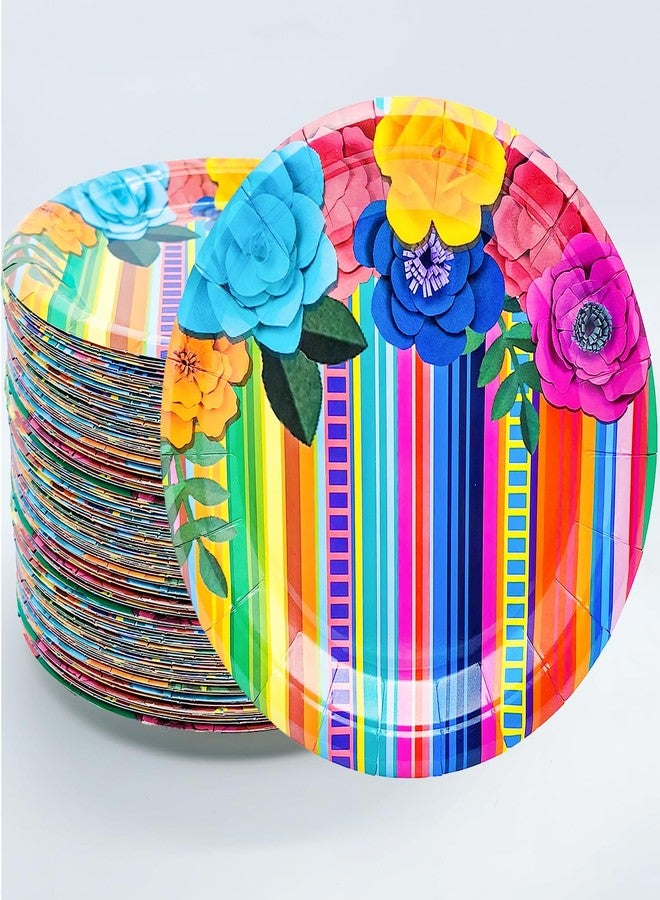 HSPAIDYP 50Pcs Fiesta Birthday Party Supplies,Mexican Party Plates 7" Cinco De Mayo Carnival Plates,for Floral and Serape Stripe Design Mexican Cinco De Mayo Birthday Party Decoration (Red) - Image 1