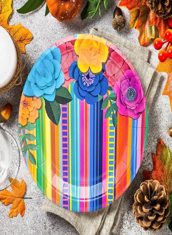 HSPAIDYP 50Pcs Fiesta Birthday Party Supplies,Mexican Party Plates 7" Cinco De Mayo Carnival Plates,for Floral and Serape Stripe Design Mexican Cinco De Mayo Birthday Party Decoration (Red) - Image 3