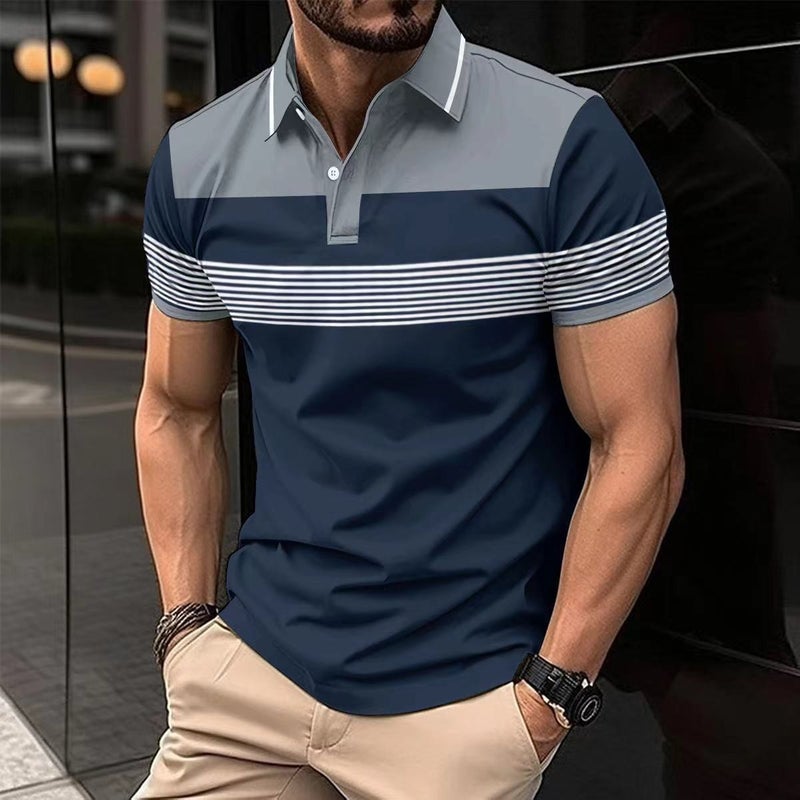 Men's Digital Print Button-Down Collar Business Casual T-Shirt - Image 2