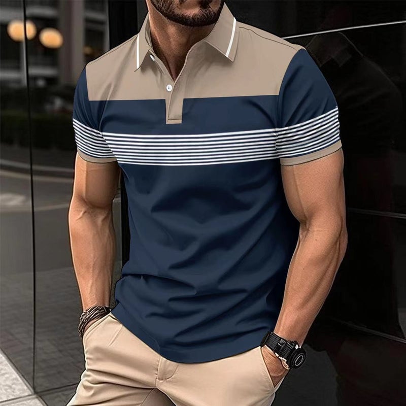 Men's Digital Print Button-Down Collar Business Casual T-Shirt - Image 3