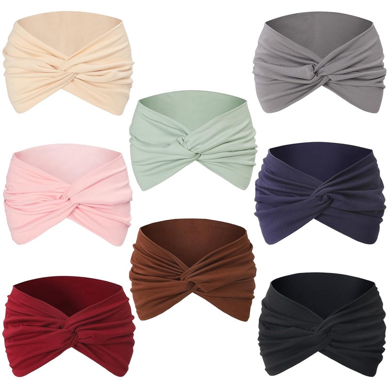 Panleding 8 Pcs Stretchy Headbands for Women, Absorbed Sport Headband Soft Twist Knotted Hairbands for Daily Life Yoga Workout(Widen) - Image 1