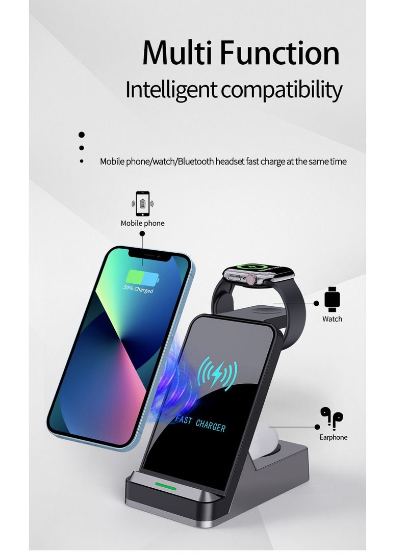 سيلي محطة شحن لاسلكية 3 في 1، حامل شحن سريع بقوة 15 واط لأجهزة Apple iPhone و iWatch و Airpods و Samsung وأجهزة Android - Image 4