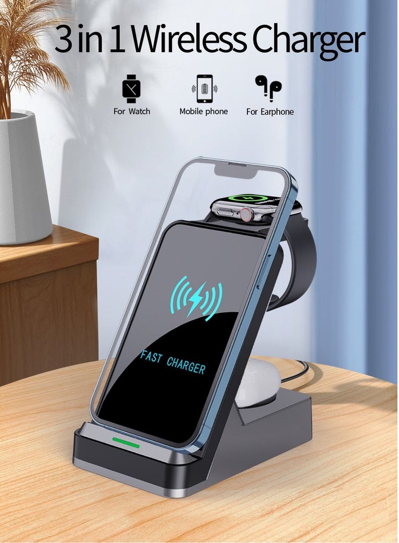 سيلي محطة شحن لاسلكية 3 في 1، حامل شحن سريع بقوة 15 واط لأجهزة Apple iPhone و iWatch و Airpods و Samsung وأجهزة Android - Image 3
