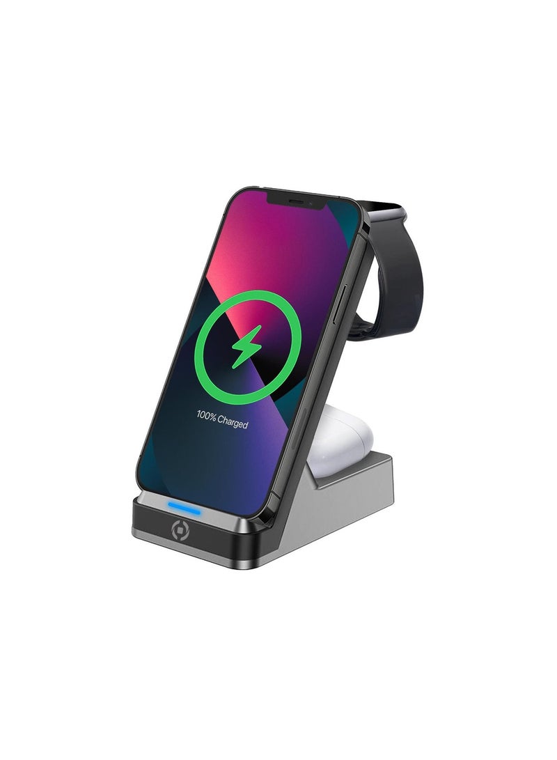 سيلي محطة شحن لاسلكية 3 في 1، حامل شحن سريع بقوة 15 واط لأجهزة Apple iPhone و iWatch و Airpods و Samsung وأجهزة Android - Image 1