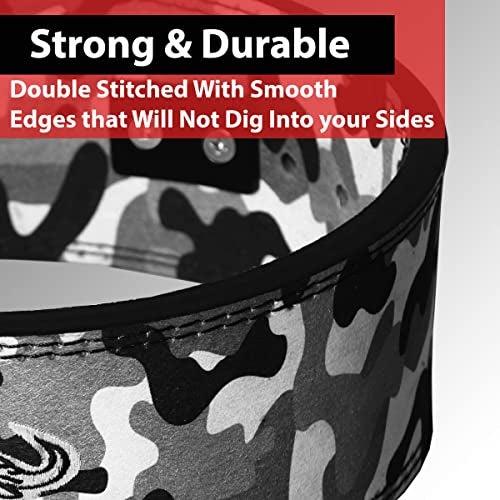 IBRO Powerlifting Lever Gym Belt – Power 10MM Extreme Heavy Duty Genuine Leather Belts - Squats Deadlifts Bodybuilding Weight Lifting IPF Power Lifting Strongman for Men 10mm Grey Camo M - Image 5