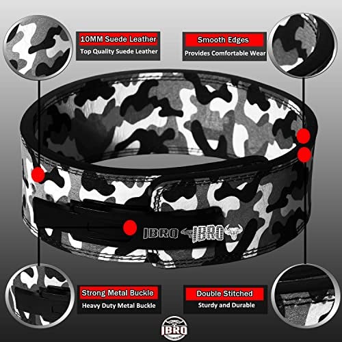 IBRO Powerlifting Lever Gym Belt – Power 10MM Extreme Heavy Duty Genuine Leather Belts - Squats Deadlifts Bodybuilding Weight Lifting IPF Power Lifting Strongman for Men 10mm Grey Camo M - Image 2
