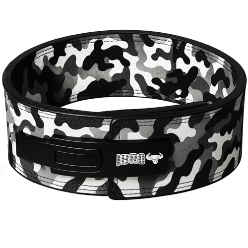 IBRO Powerlifting Lever Gym Belt – Power 10MM Extreme Heavy Duty Genuine Leather Belts - Squats Deadlifts Bodybuilding Weight Lifting IPF Power Lifting Strongman for Men 10mm Grey Camo M - Image 1