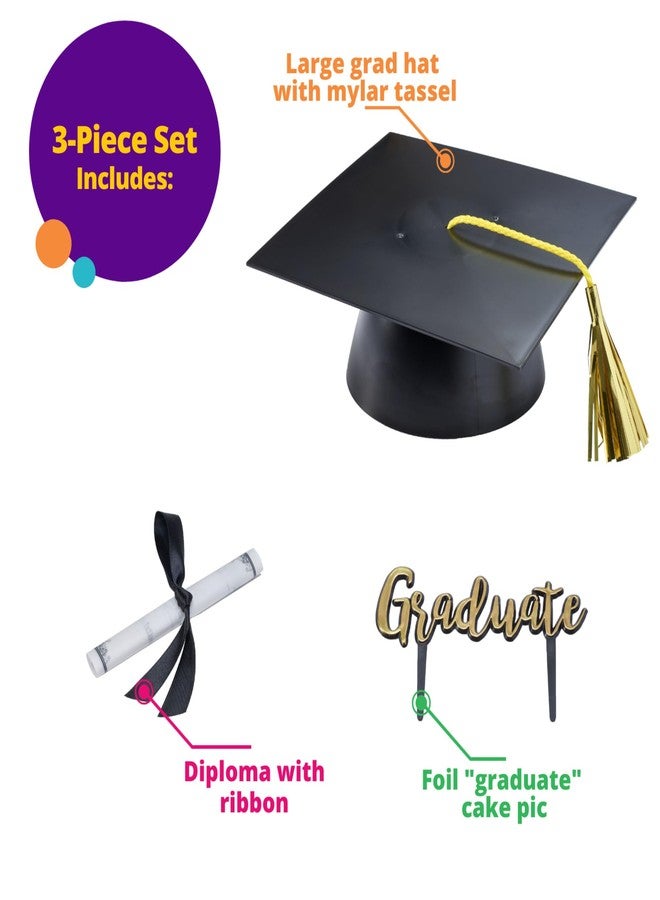 ديكوباك مجموعة تزيين كعكة التخرج الضخمة من ديكوباك، قبعة تخرج، صورة خريج ذهبية، ومجموعة تزيين كعكة الشهادة - مجموعة من 3 قطع - Image 3