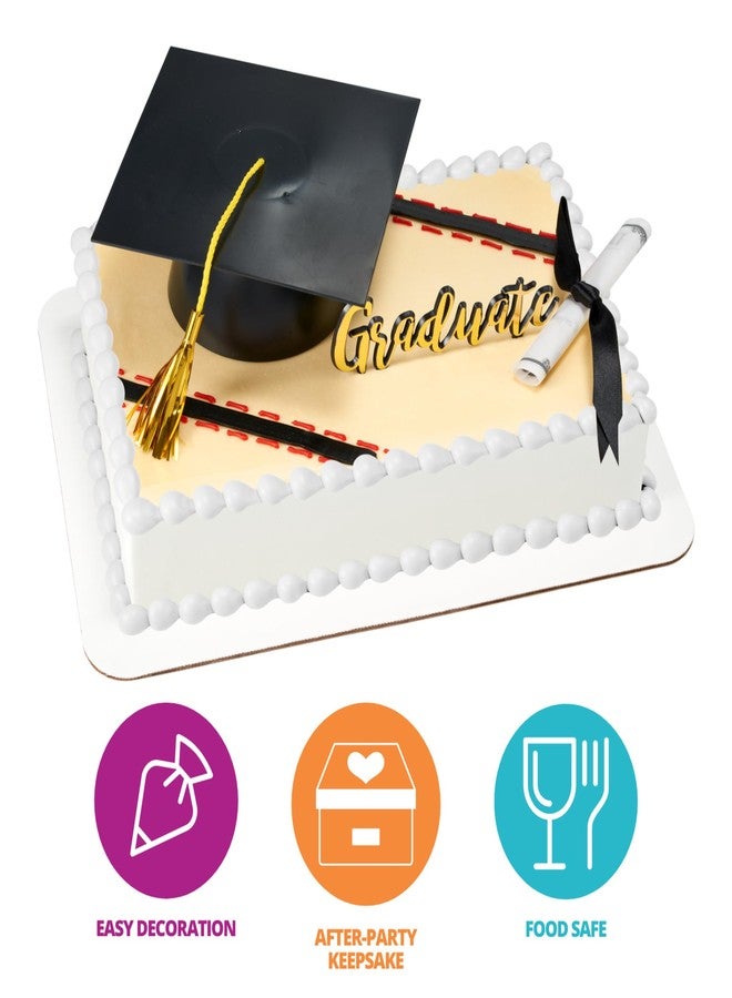 ديكوباك مجموعة تزيين كعكة التخرج الضخمة من ديكوباك، قبعة تخرج، صورة خريج ذهبية، ومجموعة تزيين كعكة الشهادة - مجموعة من 3 قطع - Image 2