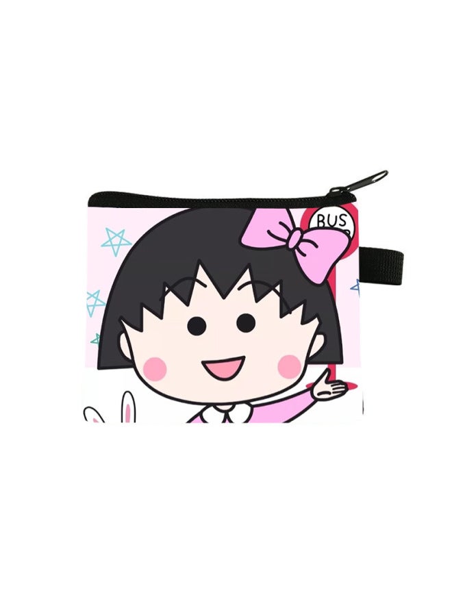 Chibi Maruko-chan Coin Purse Kidsren's Large-capacity Key Card Holder Polyester Cartoon Portable Small Wallet Bag