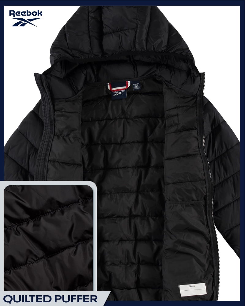Reebok Boys Winter Coat - Lightweight Insulated Puffer Jacket - Wind & Water Resistant Quilted Hooded Winter Jacket for Boys, Size 8, Black - Image 5