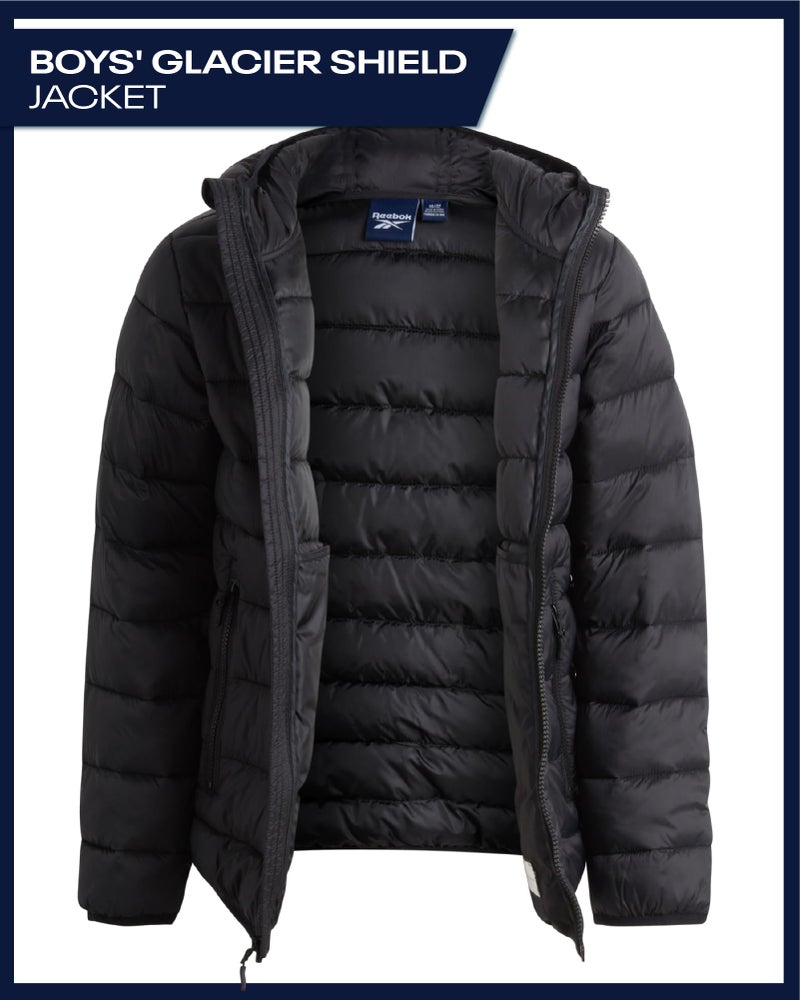 Reebok Boys Winter Coat - Lightweight Insulated Puffer Jacket - Wind & Water Resistant Quilted Hooded Winter Jacket for Boys, Size 8, Black - Image 3