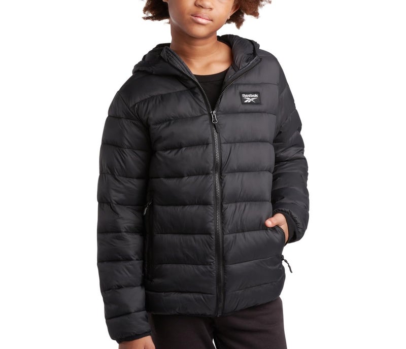 Reebok Boys Winter Coat - Lightweight Insulated Puffer Jacket - Wind & Water Resistant Quilted Hooded Winter Jacket for Boys, Size 8, Black - Image 1