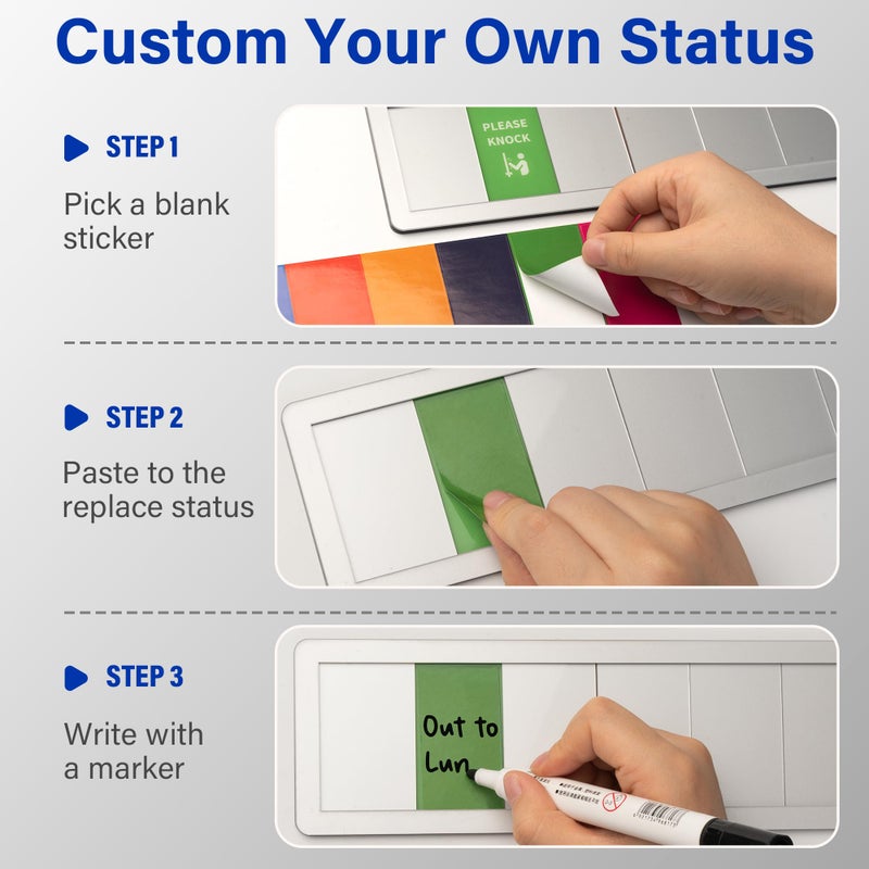 EliteSign Office Door Signs with 6 Printed Status Options â€“ Do Not Disturb, Out of Office, In a Meeting, Please Knock, Work from Home, Back Soon â€“ Includes Custom Personalized Blank Sticker for Privacy Workspace or Studio Available and Away - Image 2
