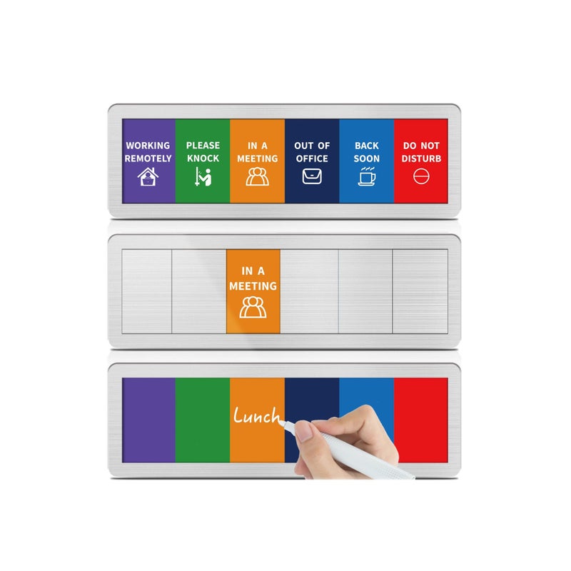 EliteSign Office Door Signs with 6 Printed Status Options â€“ Do Not Disturb, Out of Office, In a Meeting, Please Knock, Work from Home, Back Soon â€“ Includes Custom Personalized Blank Sticker for Privacy Workspace or Studio Available and Away - Image 1