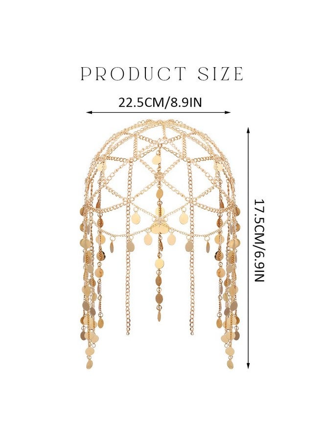 عصابة رأس ذهبية مزينة بالترتر للبالغين، مجوهرات شعر بوهيمية، شرابة، زي مهرجان، غطاء رأس للنساء والفتيات