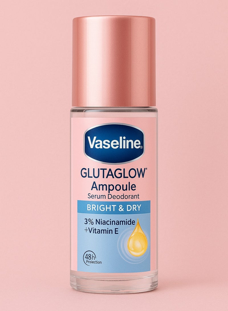 فازلين مزيل عرق فازلين جلوتاجلو برايت آند دراي رول أون - 3% نياسيناميد + فيتامين هـ، تحكم في العرق لمدة 48 ساعة وتفتيح البشرة، 45 مل
