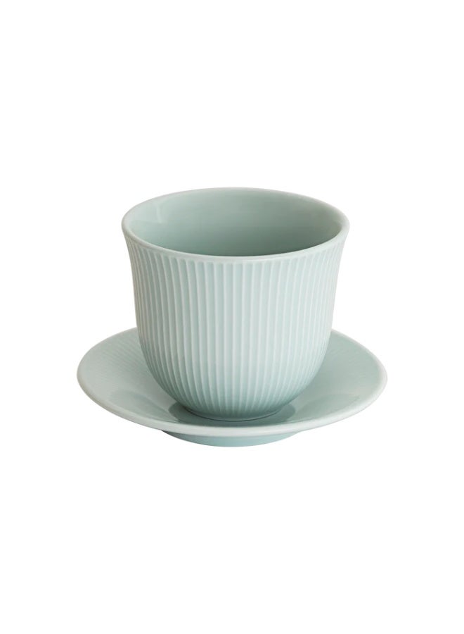 Loveramics Brewers 250ml Embossed Porcelain Tasting Cup With 13cm Plate Celadon Blue