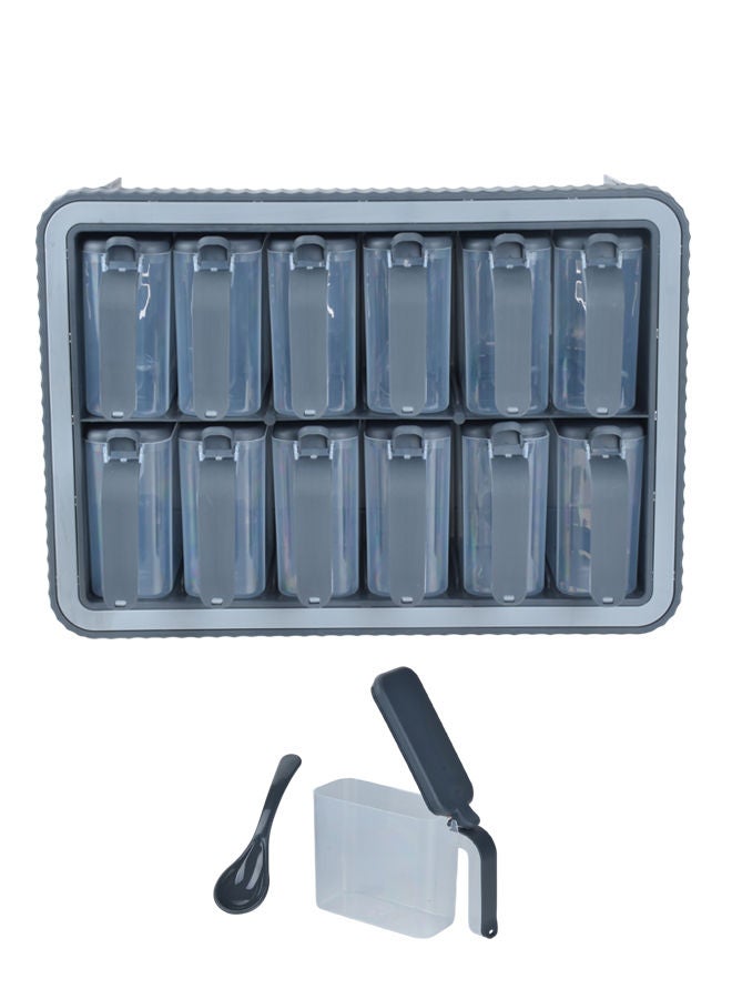 Baroness Plastic Spice Jars Set 12 Pieces with Rack Grey Black Made in Turkey Kitchen Storage Containers for Home Daily Use Cooking Organization - Image 2