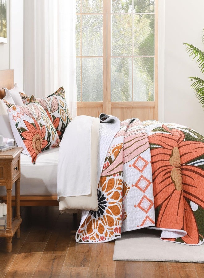 Andency Floral Boho California King Quilt Bedding Set Pink, 3 Pieces Farmhouse Flower Botanical Summer Bedspreads with 2 Shams, Soft Reversible Lightweight Microfiber Coverlet Set, 104"x112" - Image 3