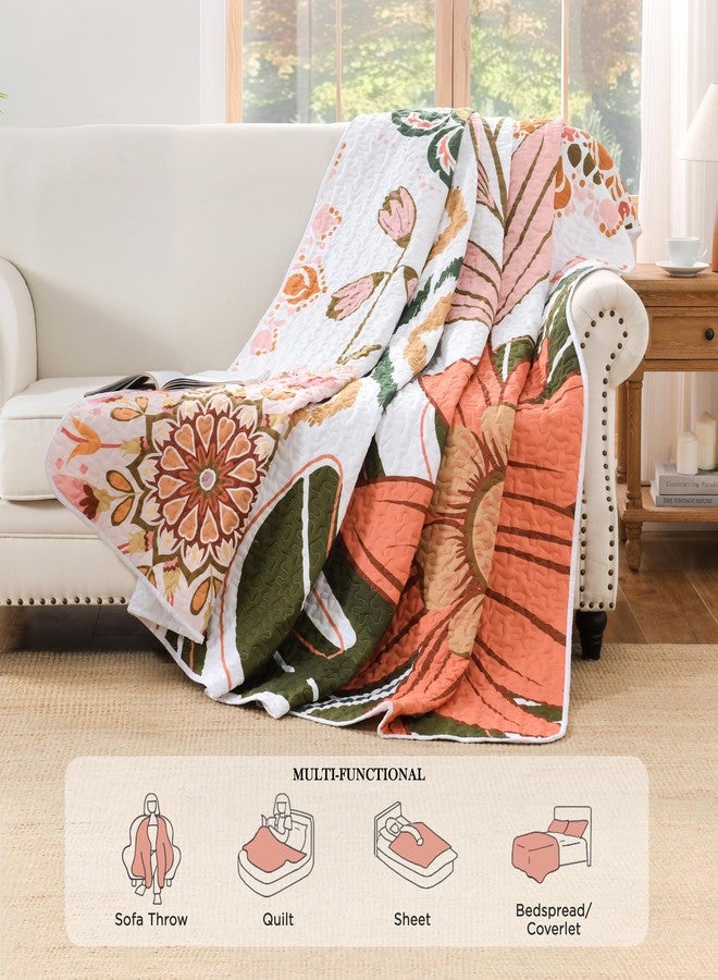 Andency Floral Boho California King Quilt Bedding Set Pink, 3 Pieces Farmhouse Flower Botanical Summer Bedspreads with 2 Shams, Soft Reversible Lightweight Microfiber Coverlet Set, 104"x112" - Image 4