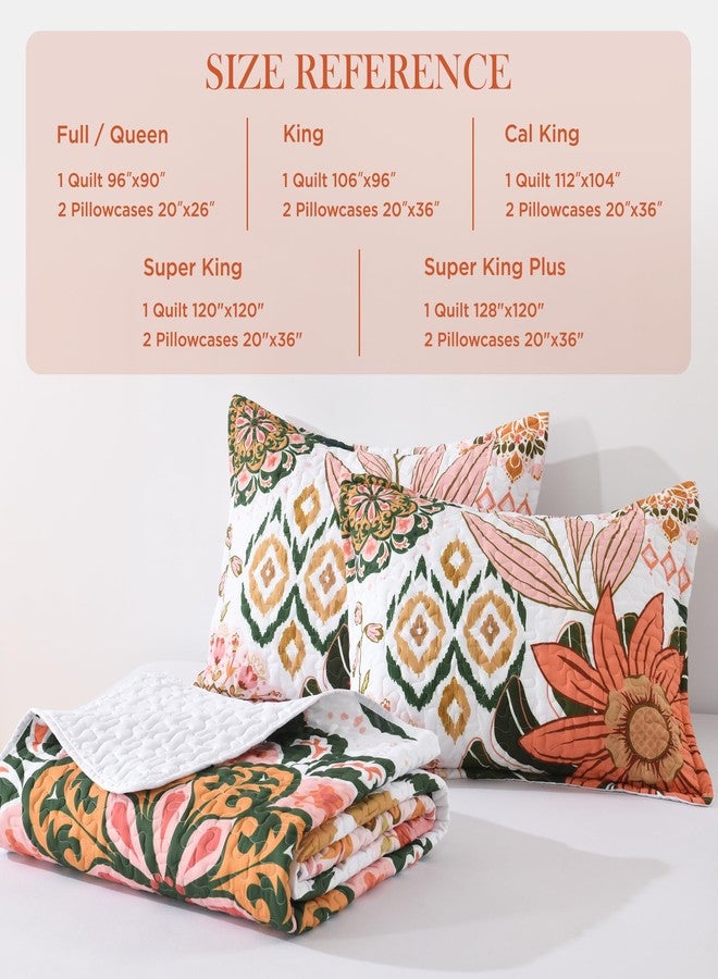 Andency Floral Boho California King Quilt Bedding Set Pink, 3 Pieces Farmhouse Flower Botanical Summer Bedspreads with 2 Shams, Soft Reversible Lightweight Microfiber Coverlet Set, 104"x112" - Image 5