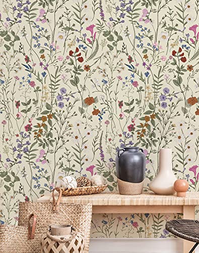 JiffDiff Floral Wallpaper Peel and Stick - Farm Floral Wall Paper Wildwood Self Adhesive Contact Paper for Home Bedroom Cabinets and Kitchen Countertop ThickenStick on Wallpaper 17.3"x118" - Image 1