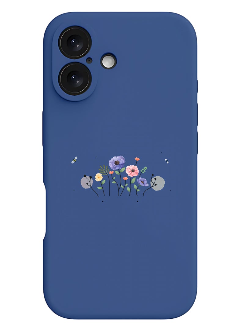 Theodor Protective Slim Fit Case Liquid Silicone Cover with Full Body Protection Anti-Scratch Shockproof Case For Apple iPhone 17 (Blue) Flower and bees - Image 1