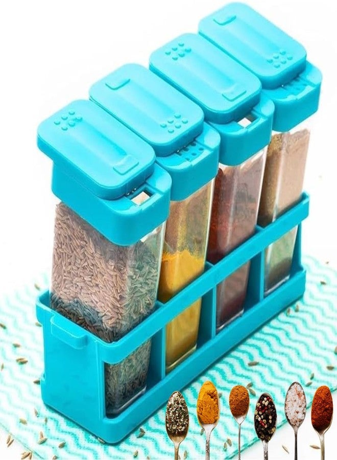 MS QUALITY ZONE 4-Piece Spice Box Set with Dual Hole Lid | Food-Grade Plastic Masala Dabba | Sprinkle Hole Containers | Space-Saving Kitchen Storage Organizer (15 x 5 x 10 cm), Blue - pack of 1 - Image 1