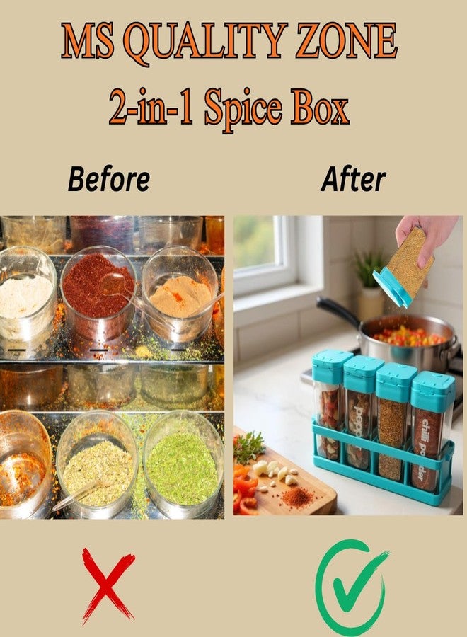 MS QUALITY ZONE 4-Piece Spice Box Set with Dual Hole Lid | Food-Grade Plastic Masala Dabba | Sprinkle Hole Containers | Space-Saving Kitchen Storage Organizer (15 x 5 x 10 cm), Blue - pack of 1 - Image 4