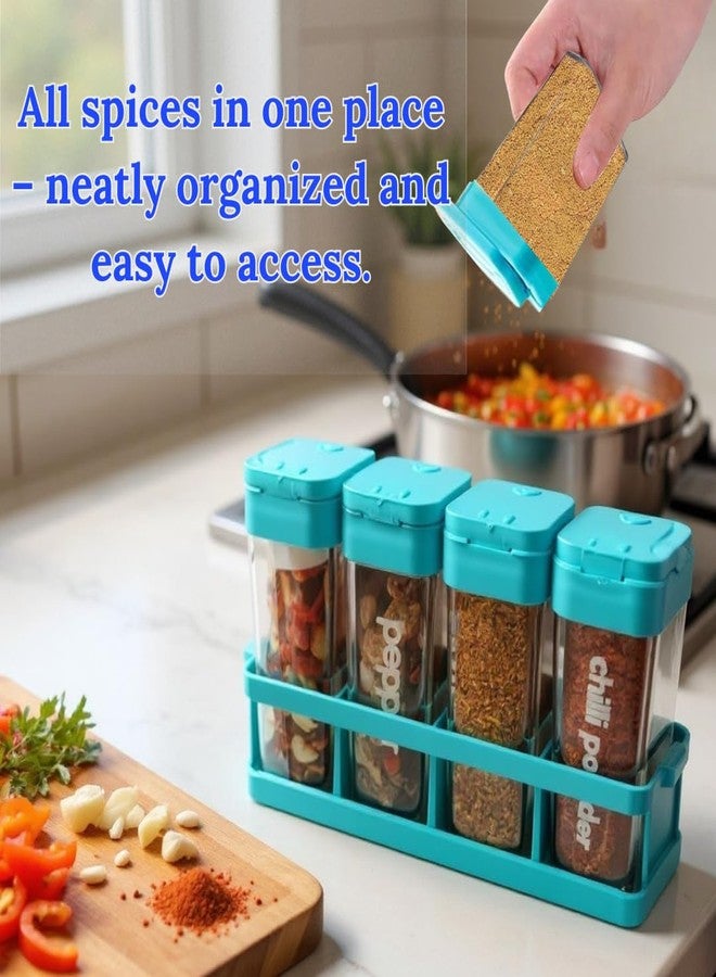 MS QUALITY ZONE 4-Piece Spice Box Set with Dual Hole Lid | Food-Grade Plastic Masala Dabba | Sprinkle Hole Containers | Space-Saving Kitchen Storage Organizer (15 x 5 x 10 cm), Blue - pack of 1 - Image 3