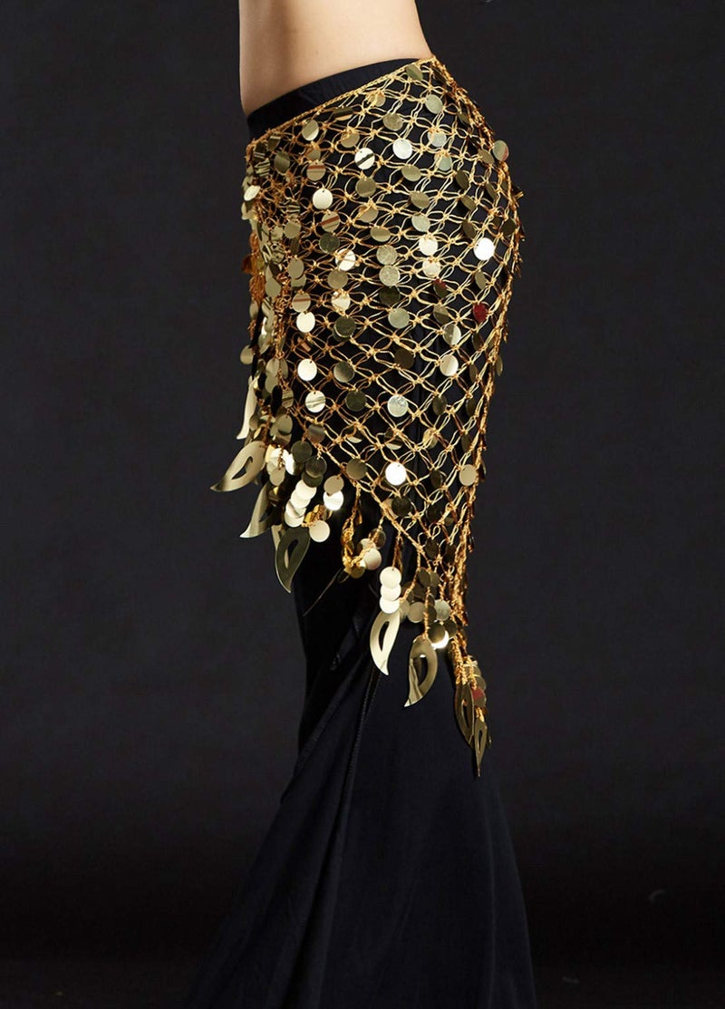 Aivtalk Women Belly Dancing Wrap Skirts Hip Scarf Gypsy Scarf with Sequins Plus Size Costume Belt Gold - Image 2