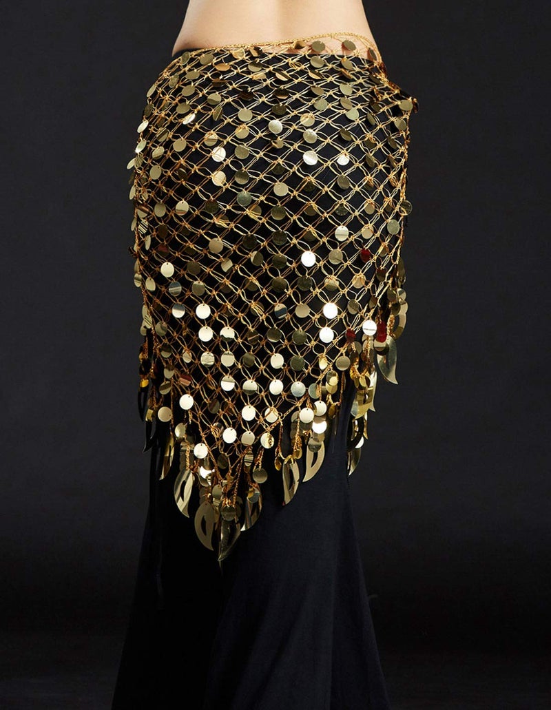 Aivtalk Women Belly Dancing Wrap Skirts Hip Scarf Gypsy Scarf with Sequins Plus Size Costume Belt Gold - Image 4