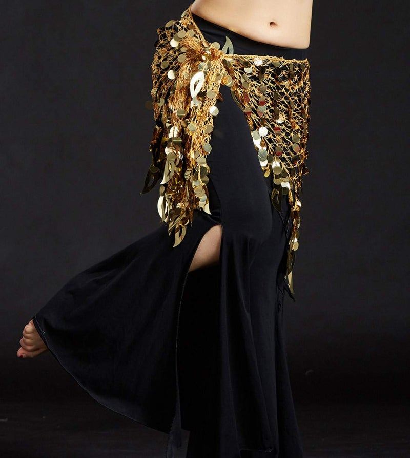 Aivtalk Women Belly Dancing Wrap Skirts Hip Scarf Gypsy Scarf with Sequins Plus Size Costume Belt Gold - Image 3