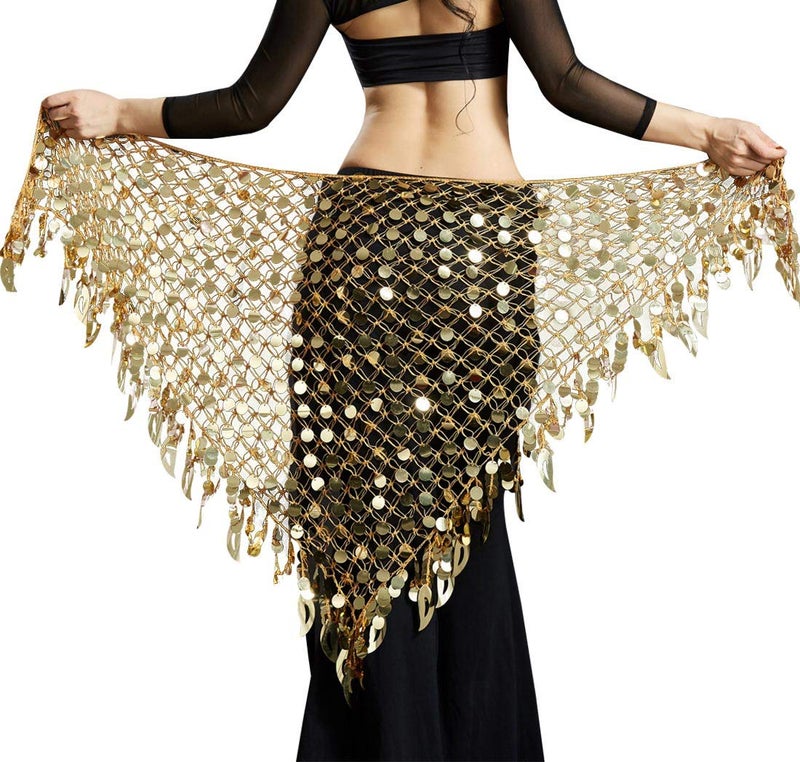 Aivtalk Women Belly Dancing Wrap Skirts Hip Scarf Gypsy Scarf with Sequins Plus Size Costume Belt Gold - Image 1