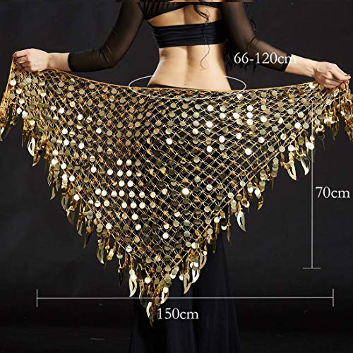 Aivtalk Women Belly Dancing Wrap Skirts Hip Scarf Gypsy Scarf with Sequins Plus Size Costume Belt Gold - Image 5