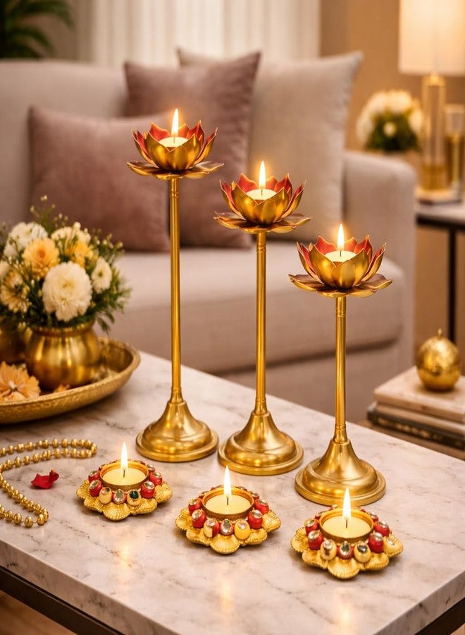 Agaas Enterprises Agaas Enterprises Set of 6 Metal Long Lotus Shape Tea Light Candle Holder t-Light for Home Decoration Festival Decoration Corporate Gift - Image 2