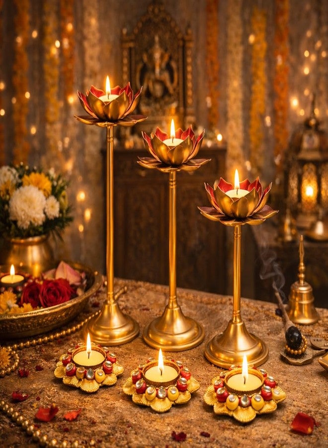 Agaas Enterprises Agaas Enterprises Set of 6 Metal Long Lotus Shape Tea Light Candle Holder t-Light for Home Decoration Festival Decoration Corporate Gift - Image 3