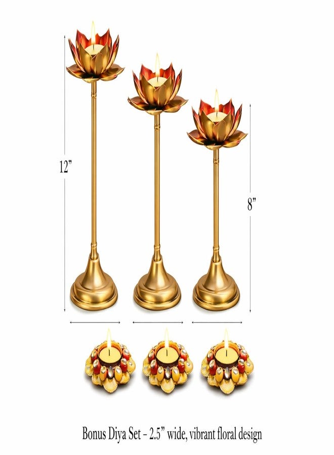 Agaas Enterprises Agaas Enterprises Set of 6 Metal Long Lotus Shape Tea Light Candle Holder t-Light for Home Decoration Festival Decoration Corporate Gift - Image 5