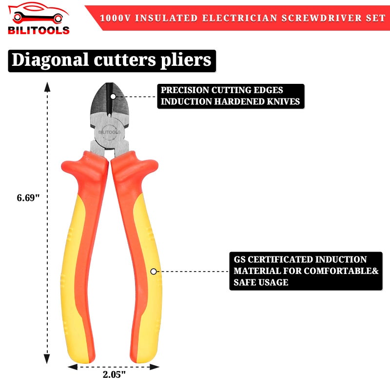BILITOOLS 1000V Insulated Electrician Screwdriver & Pliers Set - 7pcs Electrical Tools Kit with Magnetic Phillips, Slotted Screwdrivers, VDE & GS Certified - Image 5
