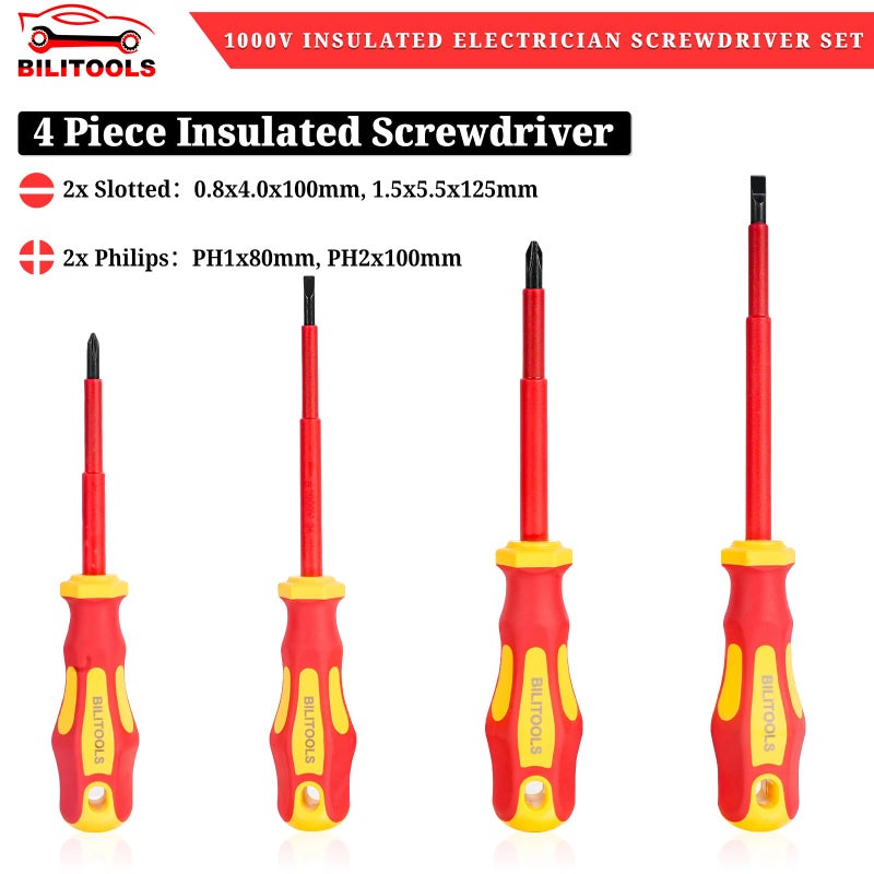 BILITOOLS 1000V Insulated Electrician Screwdriver & Pliers Set - 7pcs Electrical Tools Kit with Magnetic Phillips, Slotted Screwdrivers, VDE & GS Certified - Image 3
