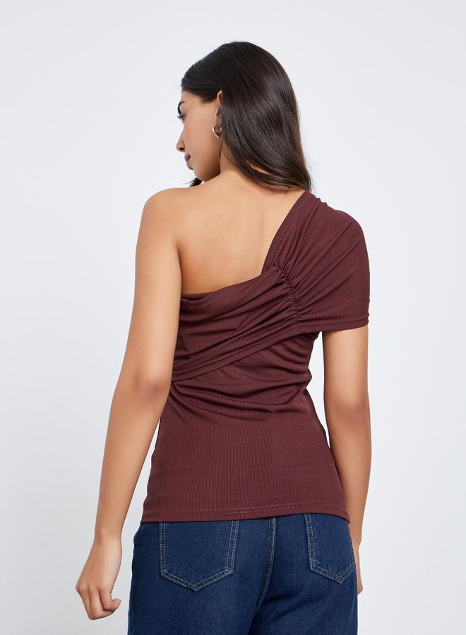 Styli Brown One-Shoulder Knit Top - Image 5