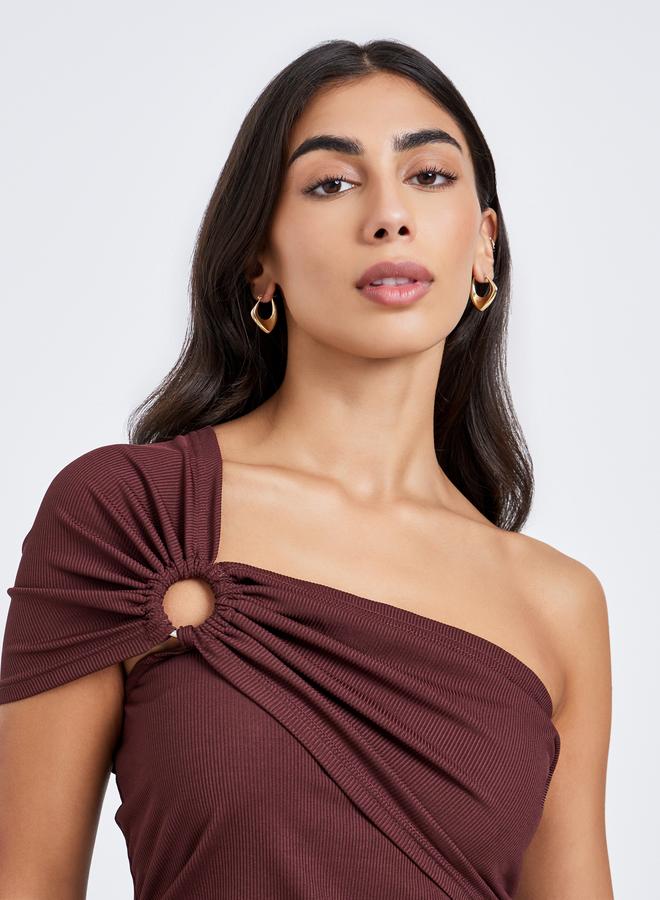 Styli Brown One-Shoulder Knit Top - Image 4