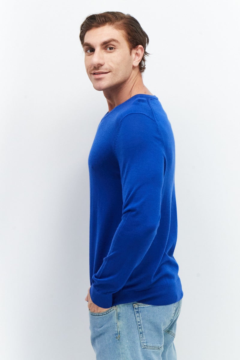 Celio Men V-Neck Plain Sweater, Blue - Image 2