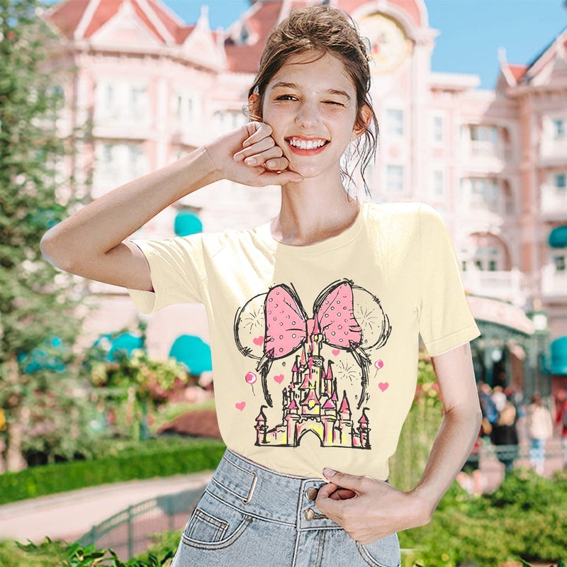 TAOHONG Women Magic Kingdom Shirt Castle Graphic Shirts Casual Family Vacation Holiday T Shirt Cute Short Sleeve Tee Top Apricot - Image 4