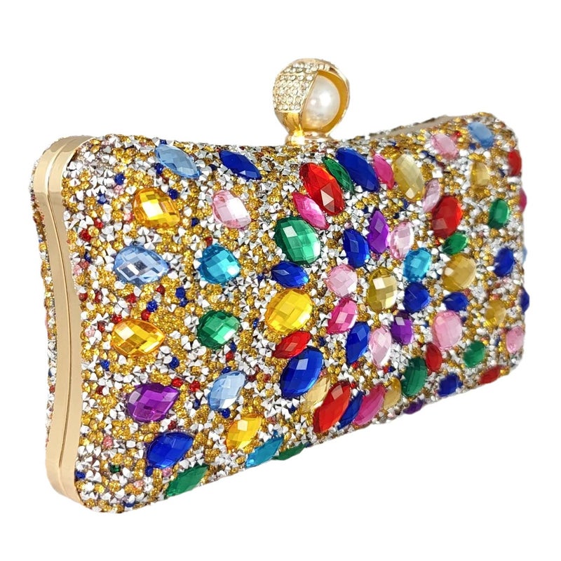 Boutique De FGG حقيبة كريستال صغيرة من بوتيك دي FGG مع مشبك لؤلؤي للنساء، حقائب سهرة، حقيبة يد زفاف، حقيبة كلاش للحفلات مع أحجار الراين - Image 4