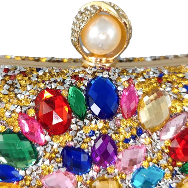 Boutique De FGG حقيبة كريستال صغيرة من بوتيك دي FGG مع مشبك لؤلؤي للنساء، حقائب سهرة، حقيبة يد زفاف، حقيبة كلاش للحفلات مع أحجار الراين - Image 5