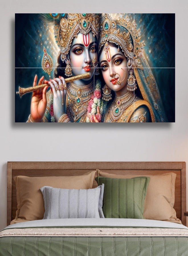 Nozvera 8 Pcs Radha Krishna MDF Wall Painting, UV Sparkle Laminated, 24x48 Inch Panel Art for Living Room & Home Decor - Image 1