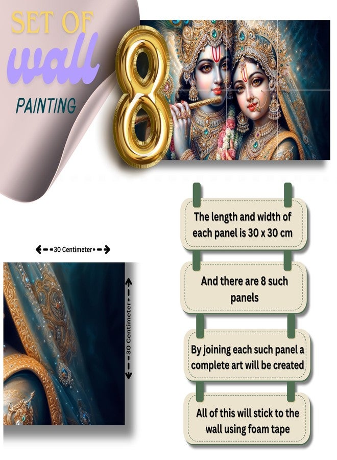 Nozvera 8 Pcs Radha Krishna MDF Wall Painting, UV Sparkle Laminated, 24x48 Inch Panel Art for Living Room & Home Decor - Image 3